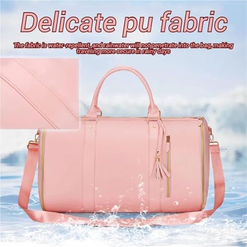 Trendfetchus Foldable Travel Bag 2.0, Convertible 2-in-1PU Leather Duffel with Trolley Wheels, Shoe Pouch, Waterproof Large Capacity Luggage for Airplane (Black and Brown) 6