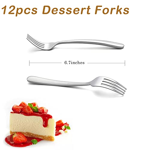 Heavy Duty Salad Forks, Haware 6.7 Inches 12-Pieces Dessert Forks, Stainless Steel Small Forks, Modern & Elegant Design, Mirror Polished, Dishwasher Safe #TOP1