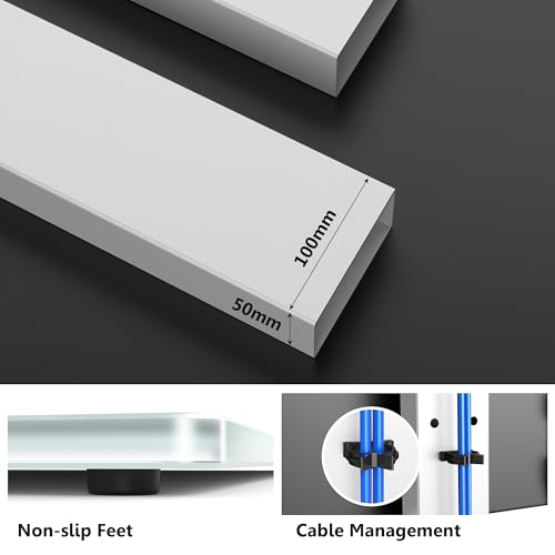 FITUEYES 50-85 inch Tabletop TV Stand, Stable TV Pedestal Stand with Height Adjustment, 80° Swivel & Tempered Glass Base, Holds 65kgs, Max VESA 800X600 mm White - Image 3