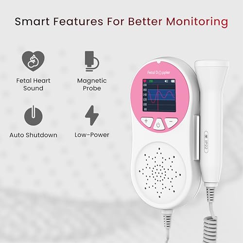 Image of CONTEC10A Pocket Fetal Doppler FHR Monitor, Portable Pregnancy Heartbeat Detector with LCD Color Screen, High Sensitivity Probe, Speaker & Headphone Support
