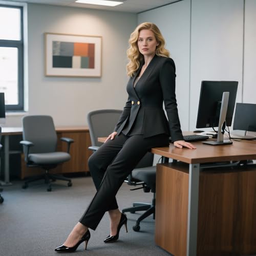 Women's 2 Piece Outfits Two Buttons Business V Neck Blazer Casual Long Sleeve Pants Suits Work Sets2