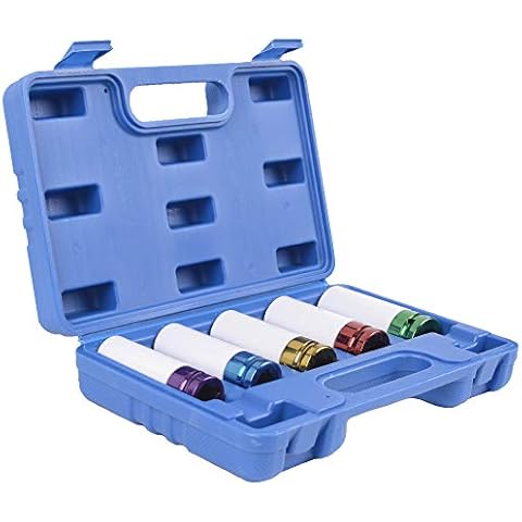 5pcs Deep Impact Sockets Set 1/2'' Drive Alloy Drive Wheel Protector Impact Socket Set with Colour Coded for Tire Replacement-Chrome Vanadium Steel 15mm 17mm 19mm 21mm 22mm Cover