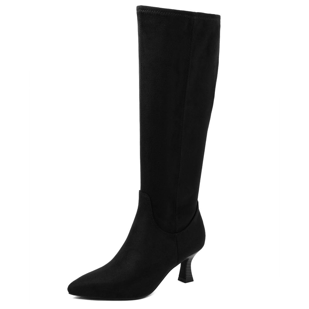 Jones New York Womens Wide Calf Boots Stretch Microsuede Upper Inside Zipper Foam-Cushioned Insole and Stacked Heel Sonton