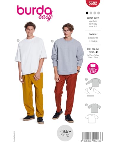 Burda easy Patron de couture pour sweatshirts basiques pour homme #5682 Taille 46-56