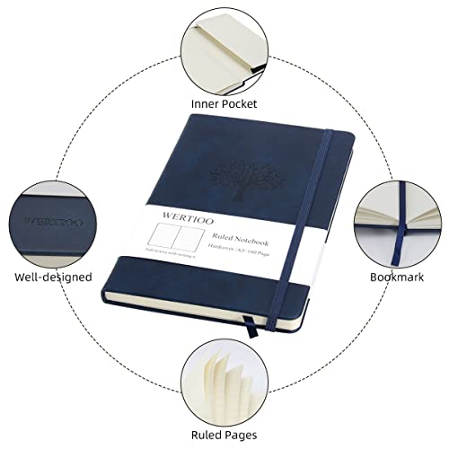 Wertioo Dotted Journals Notebooks, Leather Diary Hardcover Classic Writing Notebook A5 160 Pages 100 Gsm Thick Paper Business Gift For Men Women (Ruled, Dark Green) #TOP2
