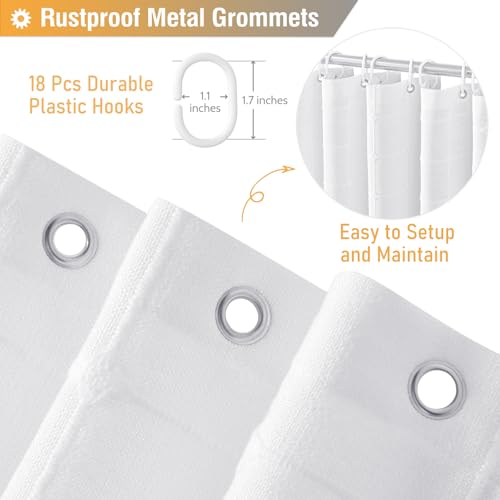 Image of BTTN Extra Wide Shower Curtain - 108x72 Inch Boho Farmhouse Fabric Weighted Linen Shower Curtain Set with 18 Hooks, Large Country Hotel Neutral Waterproof Cloth Shower Curtains for Bathroom, White
