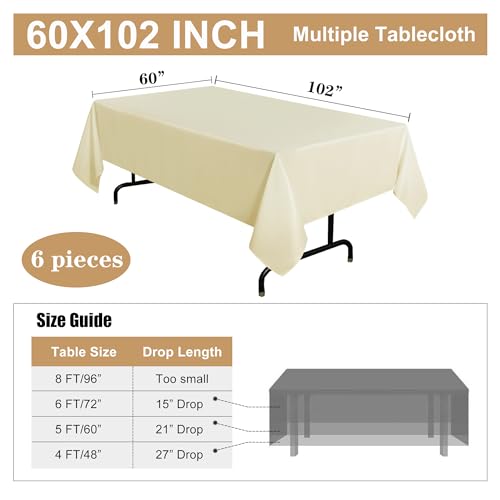 Image of sancua 6 Pack Beige Tablecloth 60 x 102 Inch, Rectangle Table Cloth for 6 Feet Tables - Stain and Wrinkle Resistant Washable Polyester Table Cover for Dining Tables, Buffet Parties and Camping