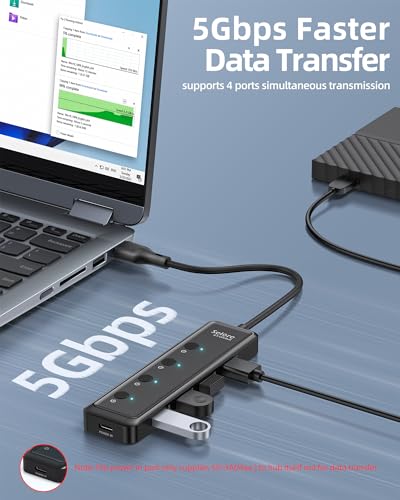 Image of Selore USB 3.0 Hub, Selore 4-Port USB Hub Ultra-Slim Data USBA Splitter USBA Expander with 2 ft Compatible with A Port Laptop, for MacBook, Mac mini, iMac, PC, Flash Drive, HDD, Mouse,etc