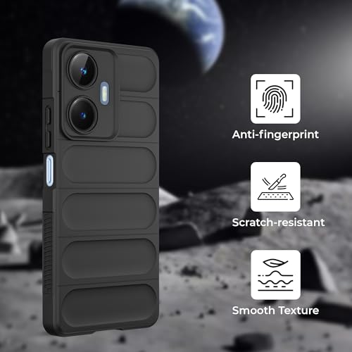 Image of A rtistque Liquid Silicone Stripes Back Cover Case for Realme Narzo N55 / Realme C55 | with Camera Protection | with Inner Fabric | Anti Slip Grip | AirBag Case - Black