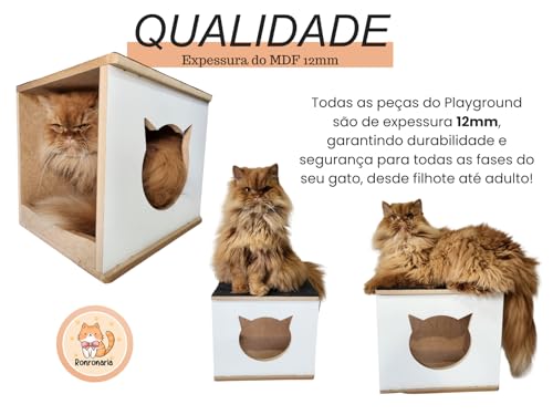Kit Play Nicho Gatos 7 Pcs Toca, Escadas,prateleira Mdf 12 mm- Frente Branca
