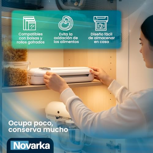 NOVARKA® | EXCLUSIVA Envasadora al Vacio PREMIUM con 60 Bolsas EXTRAS INCLUIDAS | Envasado Domestico de Alta Velocidad y Compacto | Incluye Guía de Envasado | 1 Minuto de Espera por Uso.