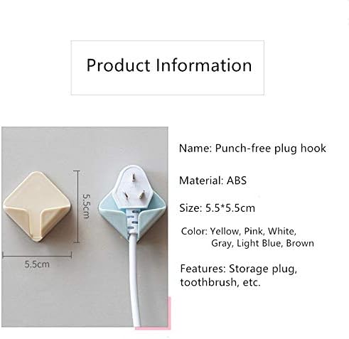 Plug Hooks, SidiOutil Premium 12 Pack Adhesive Hooks 11 lb/ 5 kg(Max), Plastic Wall Hooks Waterproof and Oilproof Hooks for Plugs Toothbrush Home Bathroom Kitchen