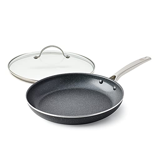 GreenChef Berlin Rocks Wok Antiadherente de Aluminio, Apto para Todo Tipo de Cocinas, 28 cm, Negro + Tapa Universal de Vidrio Templado, 30 cm, Cristal Cover