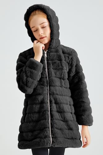 Image of Giolshon Girls Faux Fur Fleece Jacket Sherpa Fuzzy Hoodie Winter Coat with Full Zip Fluffy Outerwear 2169
