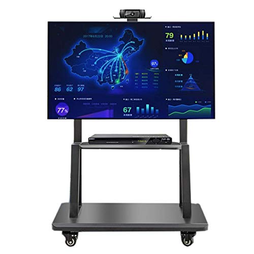 Schwarzer großer rollender TV-Wagen für 32 bis 75 Zoll LCD-LED-Plasma-Flachbildschirm | Mobiler Ständer mit Rädern und 2 Regalen, Last 120 kg