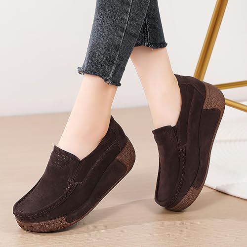 Image of YING LAN Women Slip On Loafers Comfort Suede Moccasins Wide Low Top Shoes