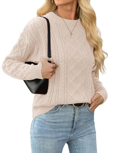 Womens Chunky Knit Sweaters 2025 Fall Winter Crew Neck Pullover Long Sleeve Warm Tops3
