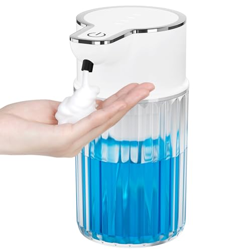 Automatic Foam Soap Dispenser Touchless, 12oz Rechargeable Soap Dispenser with 4 Adjustable Levels, Auto Hand Soap Dispenser for Kitchen, Bathroom Countertop, Wall Mounted, IPX5 Waterproof