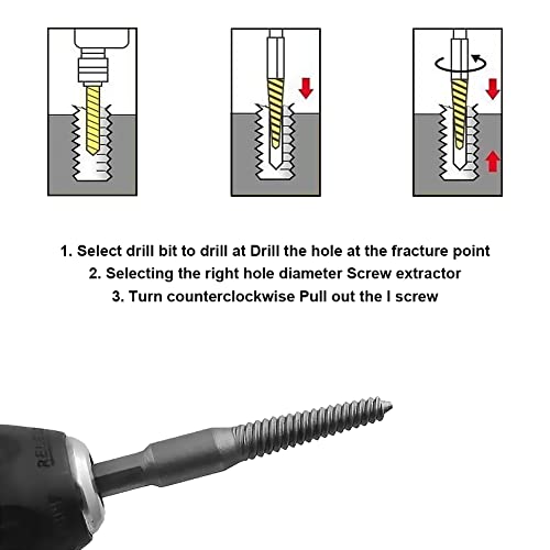 Kigauru 6Pcs Damaged Screw Extractor Set Steel Screw Remover 1/4 Inch Hex Shank Fine Thread Bad Screw Stud Remover Easy Out Stripped Screw Extractor Kit With 60Mm Length Magnetic Extension Bit #TOP3