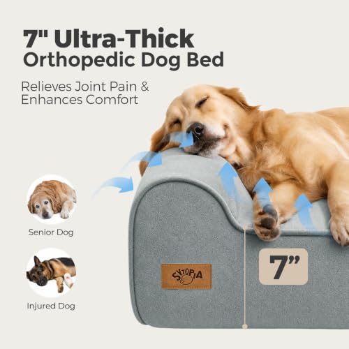Image of Sytopia XXL 35D Memory Foam Dog Bed for Extra Large Dogs - 7 inch Thick Orthopedic Pet Couch for Seniors and Big Breeds up to 150 Pounds, with Waterproof Liner & Washable Cover, 50 inchx 34 inchx 7 inch, Light Blue