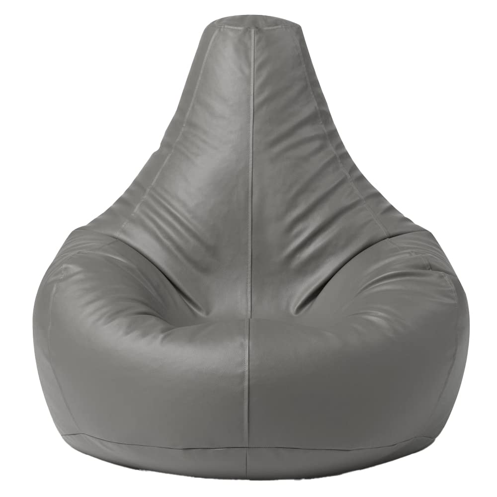 Luxe Decora Faux Leather Tear Drop Recliner Bean Bag with Filling (XXL, Grey)