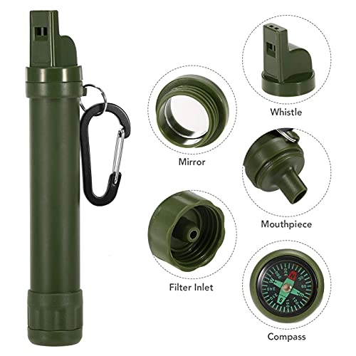 Foto von duhe189014 Outdoor Aktivkohle Liter Wasserfilter Notfall Strohhalm mit Kompass Pfeife Signal Spiegel Karabiner zum Überleben Camping Wandern Klettern Backpacking Unusual