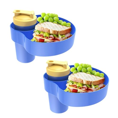 Image of [2 Pack] Kids Car Seat Travel Tray: Carseat Snack Tray for Food Eating, Baby Snacks Plate for Toddlers with Cup Holder Bases, Kids Road Trip Essentials, Blue
