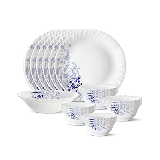 Larah by Borosil Blue Eve Silk Series Opalware Dinner Set, 19 Pieces, White