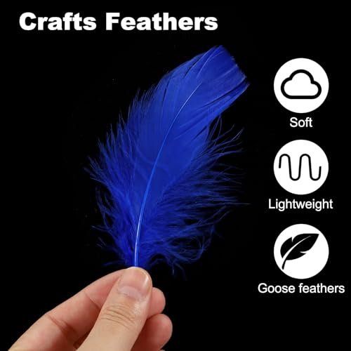 PATIKIL Colorful Feathers 3-5inch, 300pcs Goose Feathers Bulk for Crafts DIY, Wedding Home Party Decorations Dream Catcher, Navy Blue
