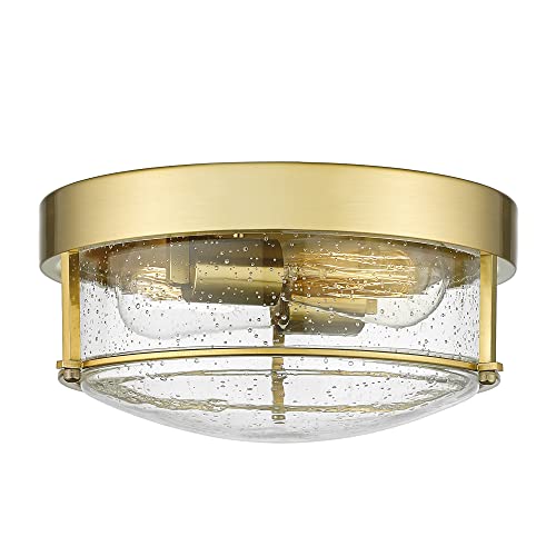 Femila 12 Inch Ceiling Light Fixture, 2-Light Flush Mount Light For Bedroom Kitchen Dining Room Hallway Entryway, Champagne Gold Finish With Seeded Glass, 4Ftj22-F Bg #TOP14