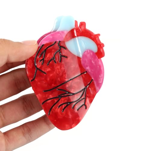 Novelty Anatomical Heart Hair Claw Clip, Red and White, 1 Piece