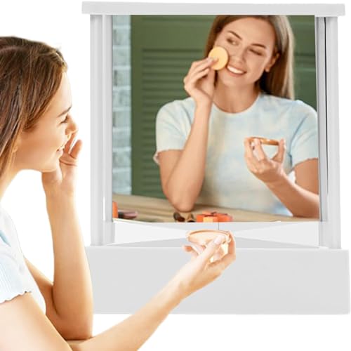 Espejo cuadrado de maquillaje con marco plástico blanco miniatura 3