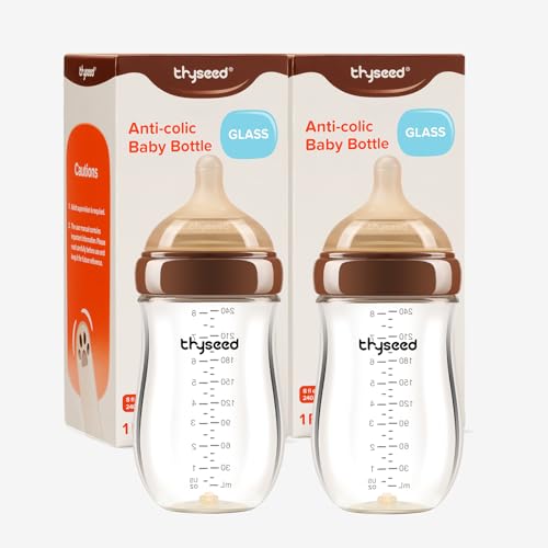 Image of Thyseed Glass Natural Anti-Colic Baby Bottles | Newborn Breast Like Nursing Bottle for Breastfed Babies with Nipple(3-7 Months), 8oz,2 Pack