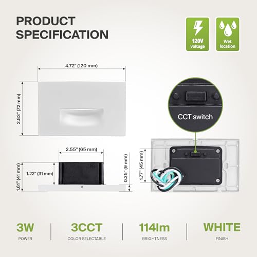 Image of ASD LED Recessed Step Light Fixture, Outdoor & Indoor Stair Tread Lighting | 3CCT, Dimmable, Waterproof, ETL Listed | 3W 120LM 3000K-5000K 120V | Staircase Hardwired Illumination | White, 24 Pack