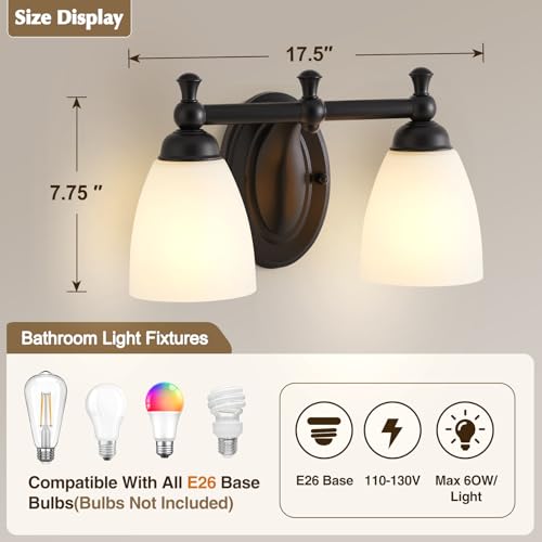 EJIAXIN 2 Lights Bathroom Vanity Light, Black Bath Vanity Light Modern Bathroom Vanity Lights Vintage Style for Living Room Cabinet Bedroom About Mirror by EJIAXIN - Used condition - Image 2