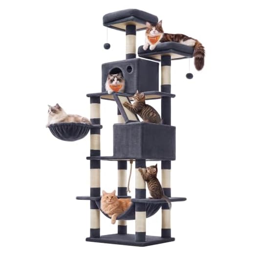 Feandrea Cat Tree, 81.1-Inch Large Cat Tower, Multi-Level Condo, Smoky Gray