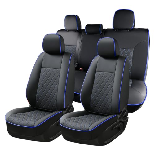 Image of Coverado Tacoma Seat Covers Full Set, Faux Leather Seat Covers Custom Fit for 2016-2023 Toyota Tacoma Double /Crew Cab Base Prerunner SR5 Limited TRD Sport Interior Covers (Blue Line)