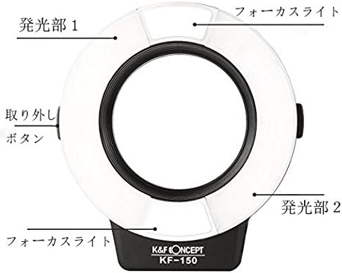 Front view of the K&F Concept KF-150 ring light showing flash tubes and focus lights