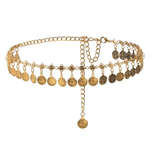 Women Concho Chain Belt Boho Metal Link Body Chain Belt Western Cowgirl Chain Belts Turquoise Accessory