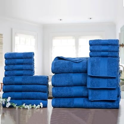 Ample Decor Badezimmer Handtuch Set 18-4 Handtuch, 4 Badetuch, 10 Waschlappen - Oeko Tex Zertifiziert 600GSM 100% Baumwolle - Hohe Saugfähigkeit Schnell Trocknend, ideal zum Verschenken - Marineblau – Bild 3