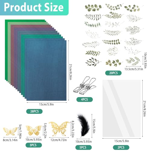 62 Stück Cyanotypie Papier Kit,A5 Hochempfindliches Sonnendruckpapier Naturdruckpapier mit 2 Acrylblatt und 32 Schablonen,Sonnenpapier für Kinder Erwachsene Handwerk DIY zum Basteln