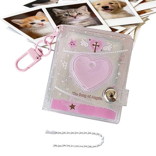 Ceprznvey Album nyckelring, hjärtdesign fotokortshållare bok | glänsande klar fotoalbum väska berlock med 24 fickor | för 5 cm bild, skola, jul, resor