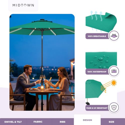 Image of Midtown Umbrellas LED Swilt - 8 Ft Solar LED Patio Umbrella, Canvas Teal