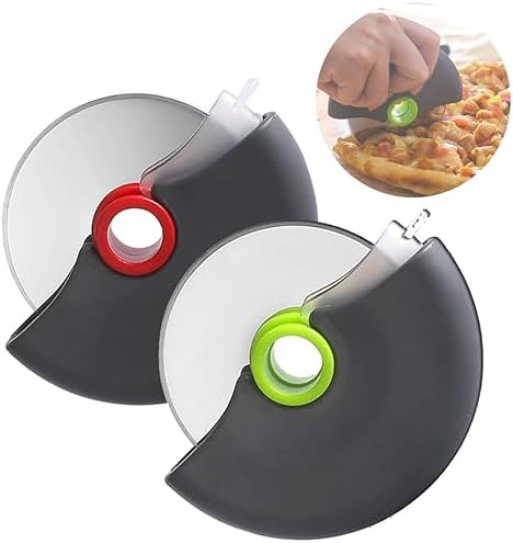 Pizza Cutter Wheel Set of 2 - Pizza Slicer with Protective Blade Cover - Premium Spuer Sharp 18/8 Stainless Steel