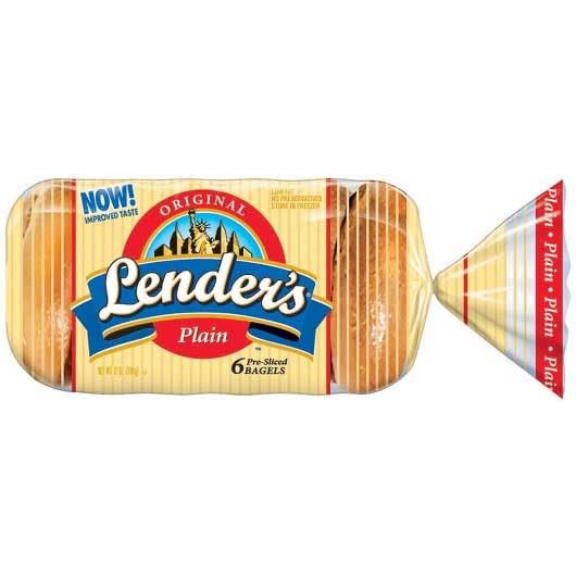 Pinnacle Foods Lenders Plain Sliced Bagel, 2 Ounce -- 12 per case.