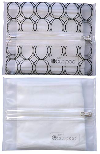 Buti-pods Bitty Travel Wipes Case | Reusable Refillable Portable Baby Wipe Dispenser Container | Great for Hand Face (Black Rings & Clear)