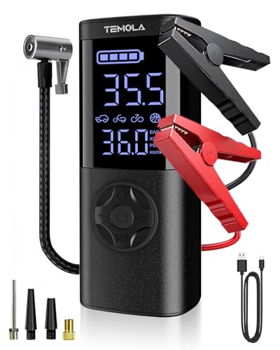 Image of TEMOLA Portable Car Battery Jump Starter with Air Compressor, 12V Power Pack, 150PSI Tire Inflator with LED Light for Cars, Trucks, SUVs Daily and Emergency Needs