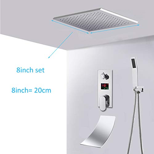Robinet de douche effet pluie LED avec mitigeur LCD ensemble complet 8 pouces - 3