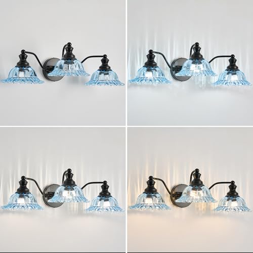 Image of XIEDUN Blue and Black 3 Light Vanity Light Bathroom Vanity Light Fixture