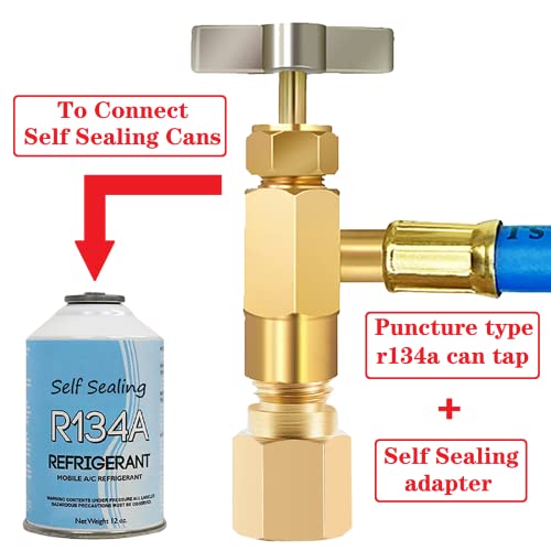 Refrigerator Freon Recharge Hose Kit-R134A R12 R22 Fridge Recharge Tool Kit With 2 Bpv31 Bullet Piercing Tap Valves,1 R134A Self-Sealing Adapter, For Refrigerator Refrigerant Refilling (White-Style 1) #TOP2